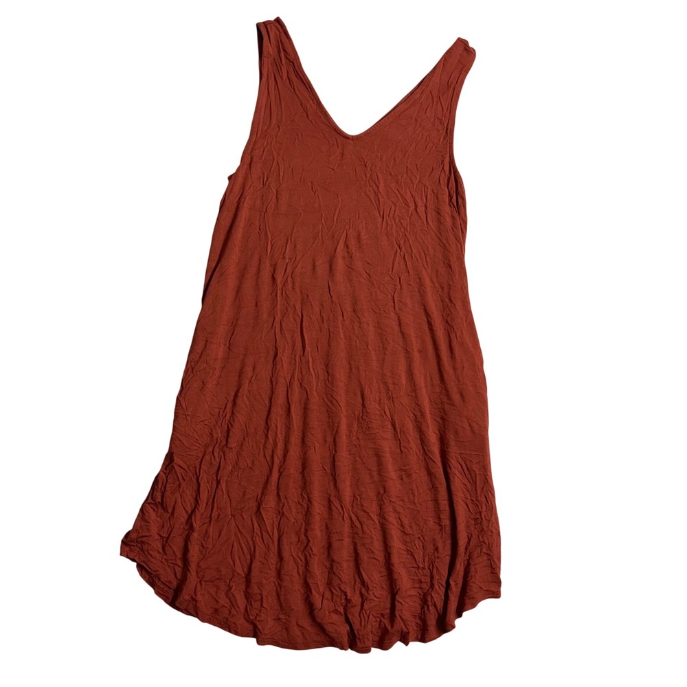 Womens Rust Orange V Neck‎ Sleeveless Midi Dress Casual Swing sz small
